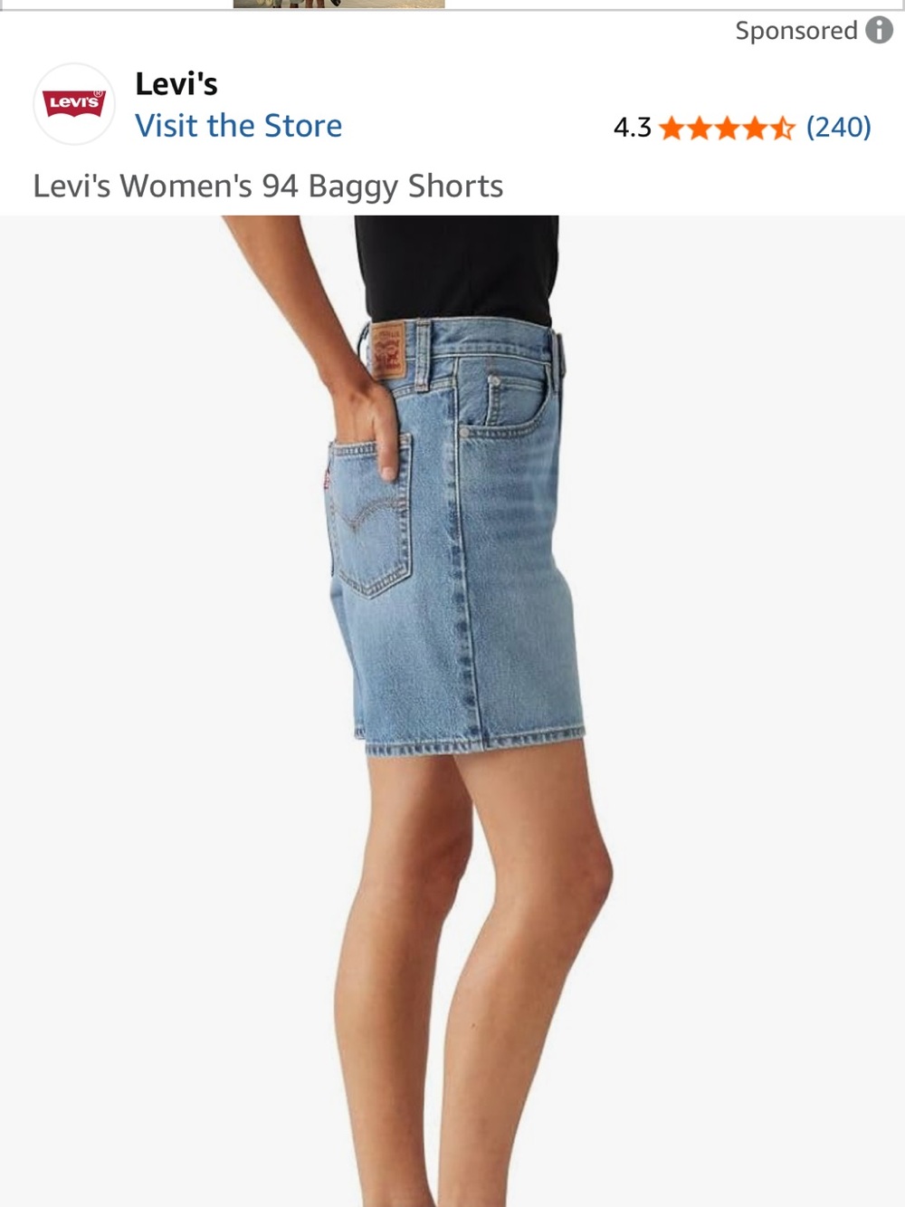 Levi's Light Blue mid rise loose thru hip and thigh  Baggy Jean Shorts size 34 - Picture 3 of 7